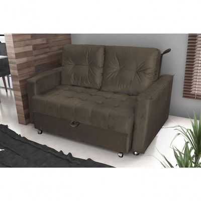 Sofá Cama Casal Reclinável Drika - Veludo Marrom Escuro