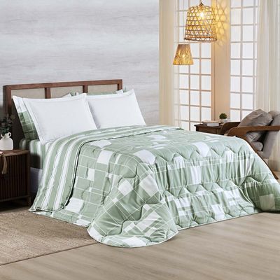 Edredom Cobertor Belle Queen 400 Fios Dupla Face Estampado Qiadriculado Verde