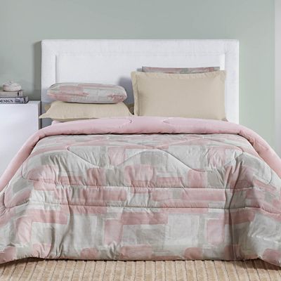 Edredom Cobertor Maris King Percalle 200 Fios Estampado Quadri Rosê