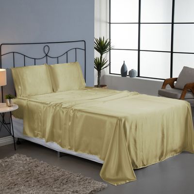Jogo Cama Lençol Splendore Casal Padrão Cetim Charmousse Alto Brilho 4 Peças - Dourado