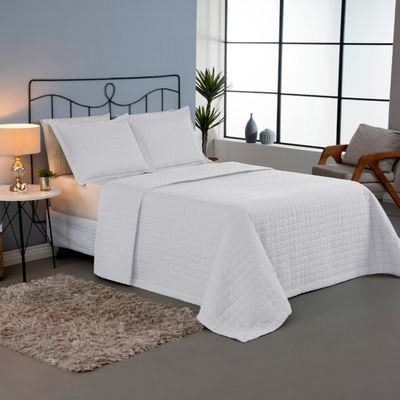 Kit Cobre Leito Colcha Bellini Casal Padrão Dupla Face Percal 300 Fios Textura Matelassê 3 Peças - Branco