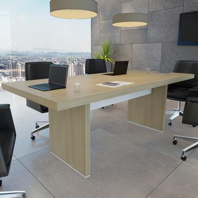 Mesa Para Escritório Reunião Home Office Atria Executiva 204x90cm A02 Carvalho Branco - Lyam Decor