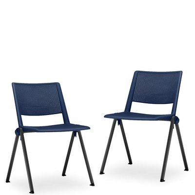 Kit 04 Cadeiras Fixa Base Preta Empilhável Up  F02 Azul Marinho - Lyam Decor