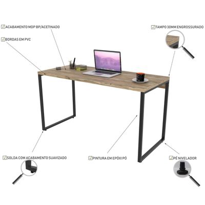 Mesa Para Escritório Home Office Estilo Industrial Form C01 135 cm Carvalho - Lyam Decor