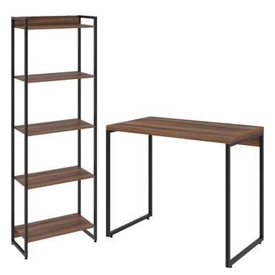Kit Para Escritório Estante Areta 5 Prateleiras Mesa Industrial Aspen 90cm C01 Nogal - Lyam Decor