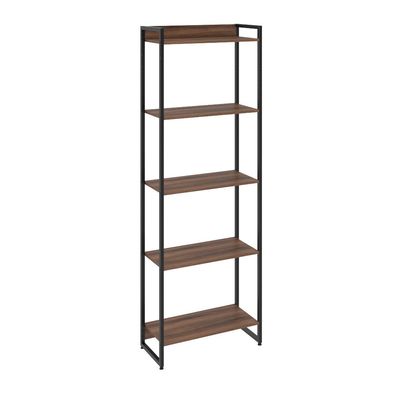 Kit Para Escritório Estante Areta 5 Prateleiras Mesa Industrial Aspen 90cm C01 Nogal - Lyam Decor
