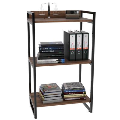 Kit Mesa Para Escritório com Estante Office Estilo Industrial Form C01 120 cm Nogal - Lyam Decor