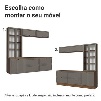 Estante Sala De Estar Com Rack + Cristaleira 230cm Vik Madesa 01 Rustic-cinza