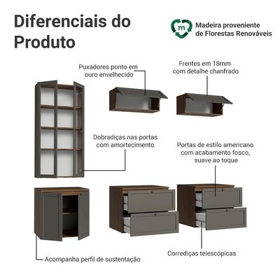 Estante Sala De Estar Com Rack + Cristaleira 230cm Vik Madesa 01 Rustic-cinza
