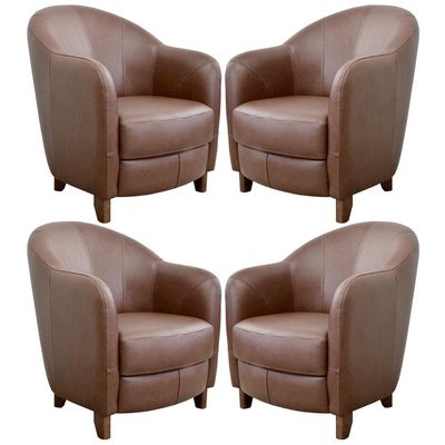 Kit 4 Poltronas Decorativas Sala de Estar Pés Madeira Kairós Couro Caramelo - Gran Belo