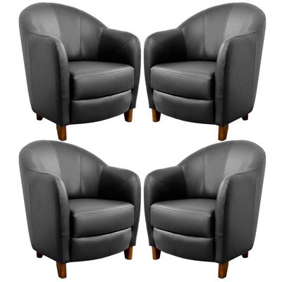 Kit 4 Poltronas Decorativas Sala de Estar Pés Madeira Kairós Couro Preto - Gran Belo
