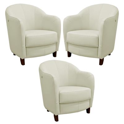 Kit 3 Poltronas Decorativas Sala de Estar Pés Madeira Kairós Couro Off White - Gran Belo