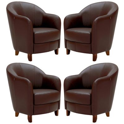 Kit 4 Poltronas Decorativas Sala de Estar Pés Madeira Kairós Couro Chocolate - Gran Belo