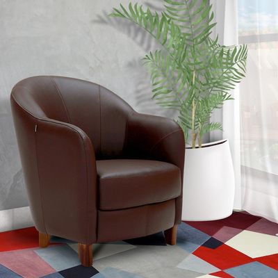 Kit 4 Poltronas Decorativas Sala de Estar Pés Madeira Kairós Couro Chocolate - Gran Belo