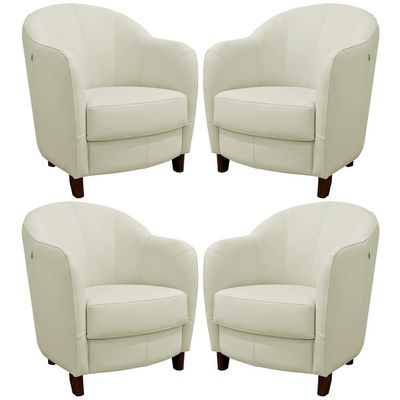 Kit 4 Poltronas Decorativas Sala de Estar Pés Madeira Kairós Couro Off White - Gran Belo