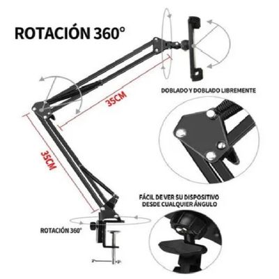 Suporte Braço Articulado Universal Mesa Celular Webcam Luz Led