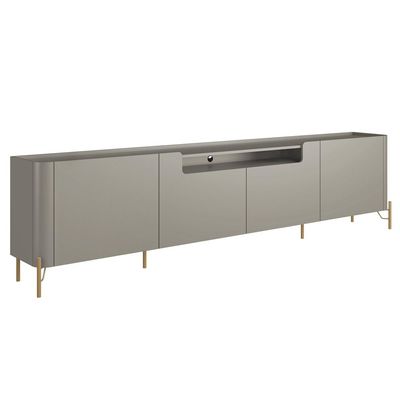 Rack Para Sala de Estar TV 85 Pol 4 Portas Pés Industrial Dourado Alef I03 Grigio - Lyam Decor