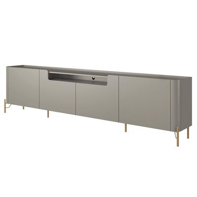 Rack Para Sala de Estar TV 85 Pol 4 Portas Pés Industrial Dourado Alef I03 Grigio - Lyam Decor