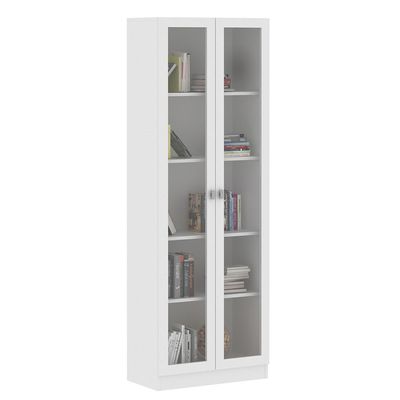 Estante Escritório Home Office 2 Portas De Vidro 4 Prateleiras Cannes 171x59 T01 Branco - Lyam Decor