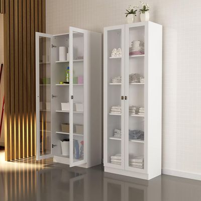 Estante Escritório Home Office 2 Portas De Vidro 4 Prateleiras Cannes 171x59 T01 Branco - Lyam Decor