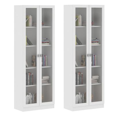 Kit 2 Estantes Para Escritório 2 Portas De Vidro 4 Prateleiras Cannes 171x59 T01 Branco - Lyam Decor