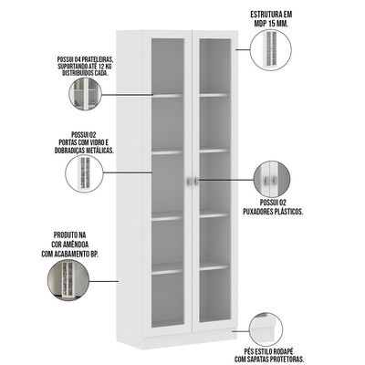 Kit 2 Estantes Para Escritório 2 Portas De Vidro 4 Prateleiras Cannes 171x59 T01 Branco - Lyam Decor