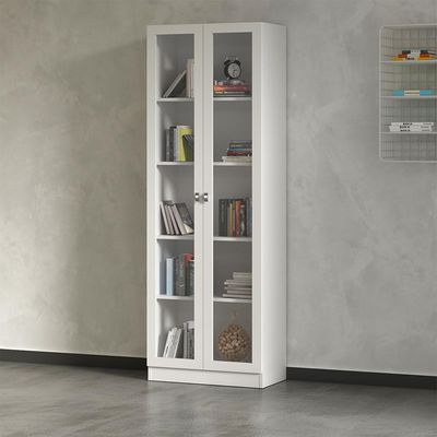 Kit 2 Estantes Para Escritório 2 Portas De Vidro 4 Prateleiras Cannes 171x59 T01 Branco - Lyam Decor
