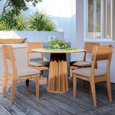 Mesa De Jantar Redonda Pés Ripado Orgânico 105cm Ceci D03 Off White Freijó - Lyam Decor