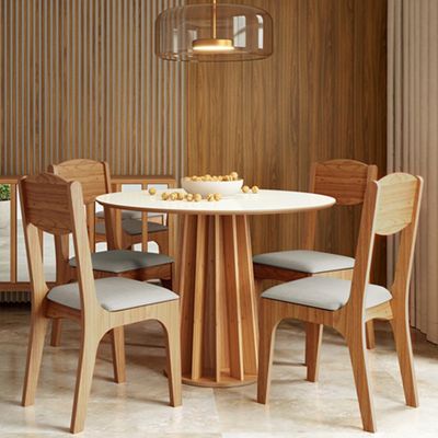 Mesa De Jantar Redonda Pés Ripado Orgânico 105cm Ceci D03 Off White Freijó - Lyam Decor