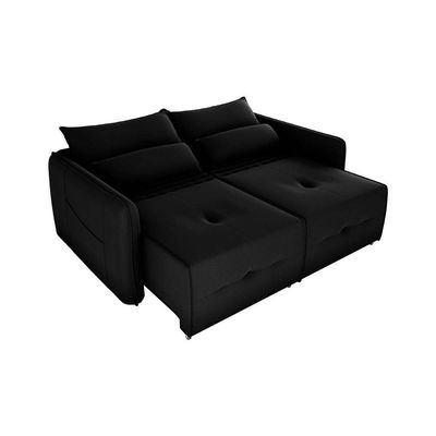 Sofá Cama 2 Lugares Com Com Assentos Divididos Premium Com Almofadas Celine Matrix Veludo Preto