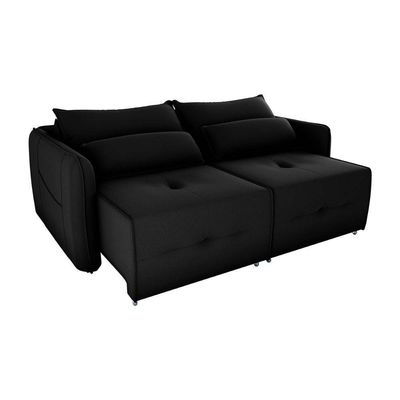 Sofá Cama 2 Lugares Com Com Assentos Divididos Premium Com Almofadas Celine Matrix Veludo Preto