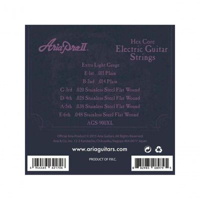 Encordoamento Para Guitarra Flat Wound .011 Ags900xl Aria
