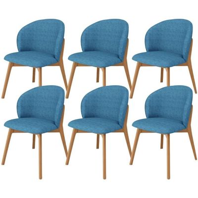 Kit 06 Cadeiras De Jantar E Estar Living Estofada Mia L02 Linho Azul - Lyam Decor
