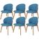 Kit 06 Cadeiras De Jantar E Estar Living Estofada Mia L02 Linho Azul - Lyam Decor