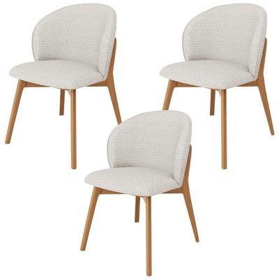 Kit 03 Cadeiras De Jantar E Estar Living Estofada Mia L02 Bouclê Cru - Lyam Decor