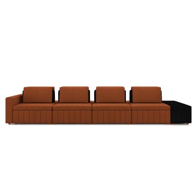 Sofá Ilha com Encosto e Almofadas Móveis Olimpo 425cm Modulado Linho/PU Terracota/Preto G45 - Gran Belo