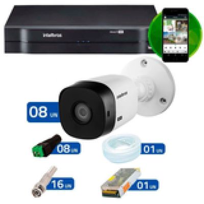 Kit Intelbras 8 Câmeras HD 720p VHL 1120 B + DVR 1108 Intelbras + Acessórios