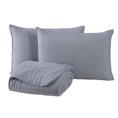 Kit Cobre Leito Colcha Speciale Queen Matelado Toque Acetinado 400 Fios 3 Peças Cinza