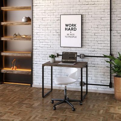 Kit Escritório Estante Areta 4 Prateleiras Mesa Industrial Aspen 90cm C01 Carvalho Dark - Lyam Decor