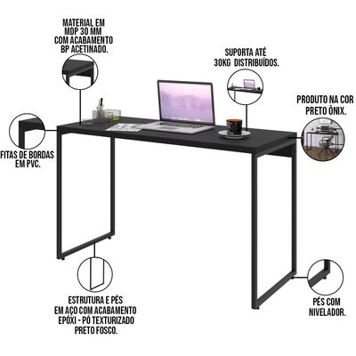 Kit 02 Mesas Para Escritório e Home Office Industrial Aspen 120 cm C01 Onix - Lyam Decor