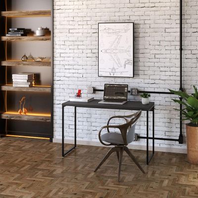 Kit 02 Mesas Para Escritório e Home Office Industrial Aspen 120 cm C01 Onix - Lyam Decor
