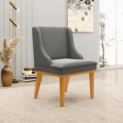 Kit 5 Cadeiras Decorativas Sala de Jantar Base Fixa de Madeira Firenze Suede Grafite/Castanho G19 - Gran Belo