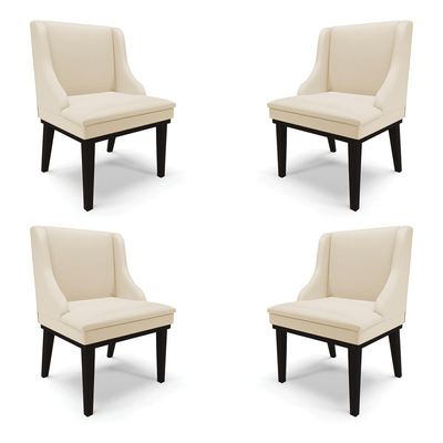 Kit 4 Cadeiras Decorativas Sala de Jantar Base Fixa de Madeira Firenze PU Bege/Preto G19 - Gran Belo