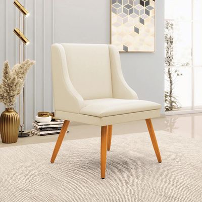 Kit 3 Cadeiras Decorativas Sala de Jantar Pés Palito de Madeira Firenze PU Bege/Natural G19 - Gran Belo