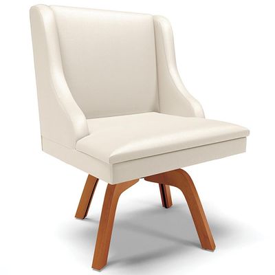 Cadeira Decorativa Sala de Jantar Base Giratória de Madeira Firenze PU Bege/Natural G19 - Gran Belo