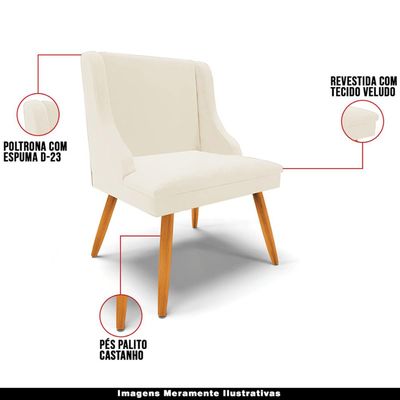 Cadeira Decorativa Sala de Jantar Pés Palito de Madeira Firenze Veludo Bege/Natural G19 - Gran Belo
