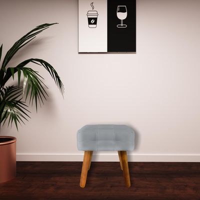 Puff Decorativo Pés Palito Karen Suede Cinza - Gran Belo
