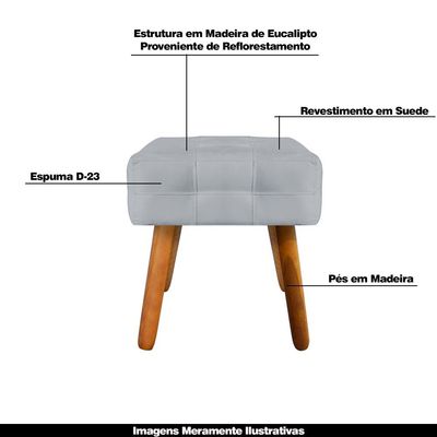 Puff Decorativo Pés Palito Karen Suede Cinza - Gran Belo