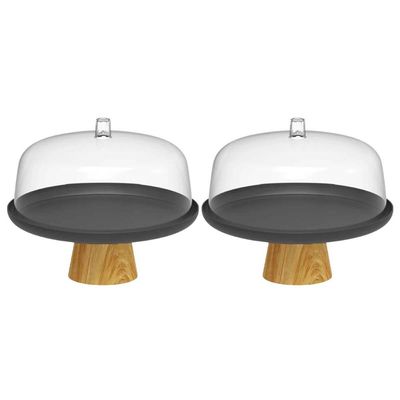Conjunto 2 Boleiras Porta Bolos Tortas 25cm com Tampa e Pé Bailarina Ou Lume Preto