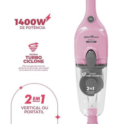 Aspirador de Pó Rosa Vertical Britânia 2 em 1 1400W BASE30 220V
